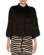 Tiered Fringe 3/4-sleeve Blouse, Black