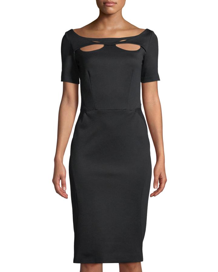 Open-neck Slashed Short-sleeve Bodycon Dress