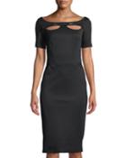 Open-neck Slashed Short-sleeve Bodycon Dress