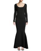 Long-sleeve Knit Gown With Tonal Piping