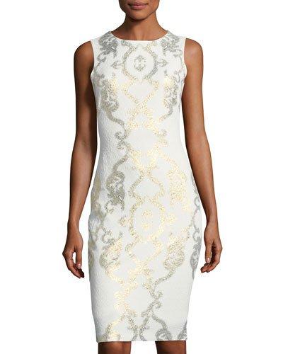 Cap-sleeve Scroll-print Midi