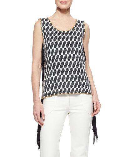 Ikat Checked Fringe Top