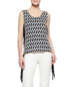 Ikat Checked Fringe Top