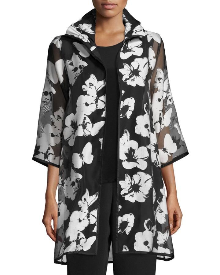 Petite Flutter Devore Sheer Topper, Black/white