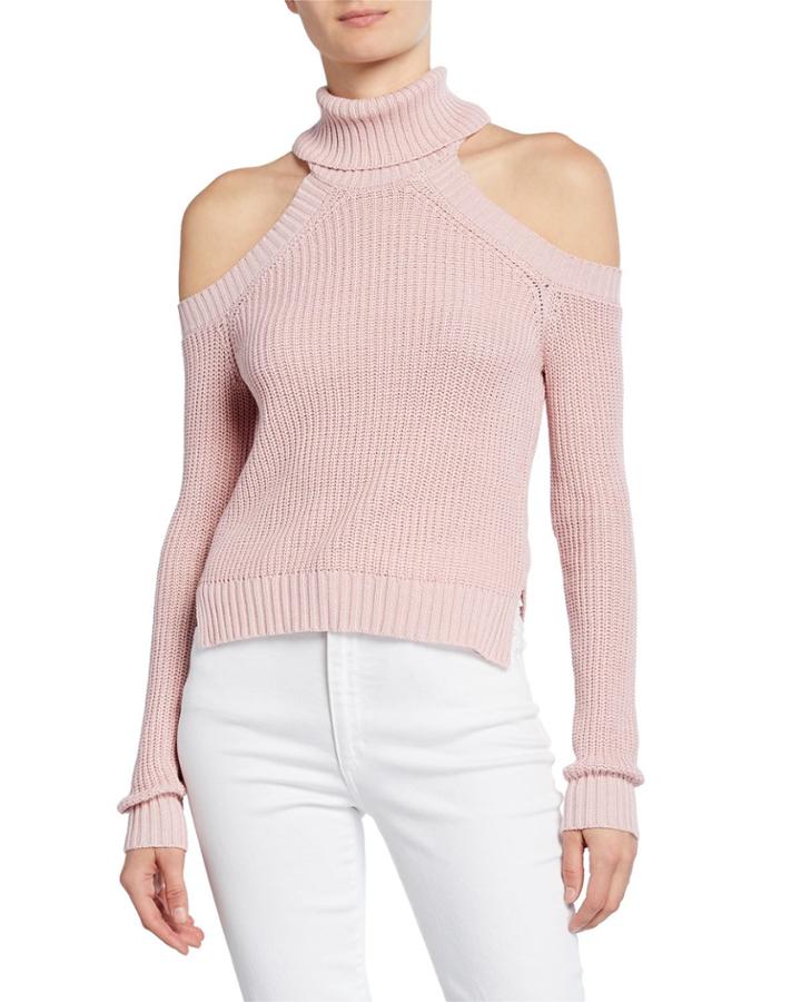 Turtleneck Cold-shoulder Rib-knit