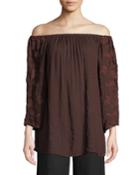 Sutton Off-the-shoulder Embroidered-sleeve Blouse