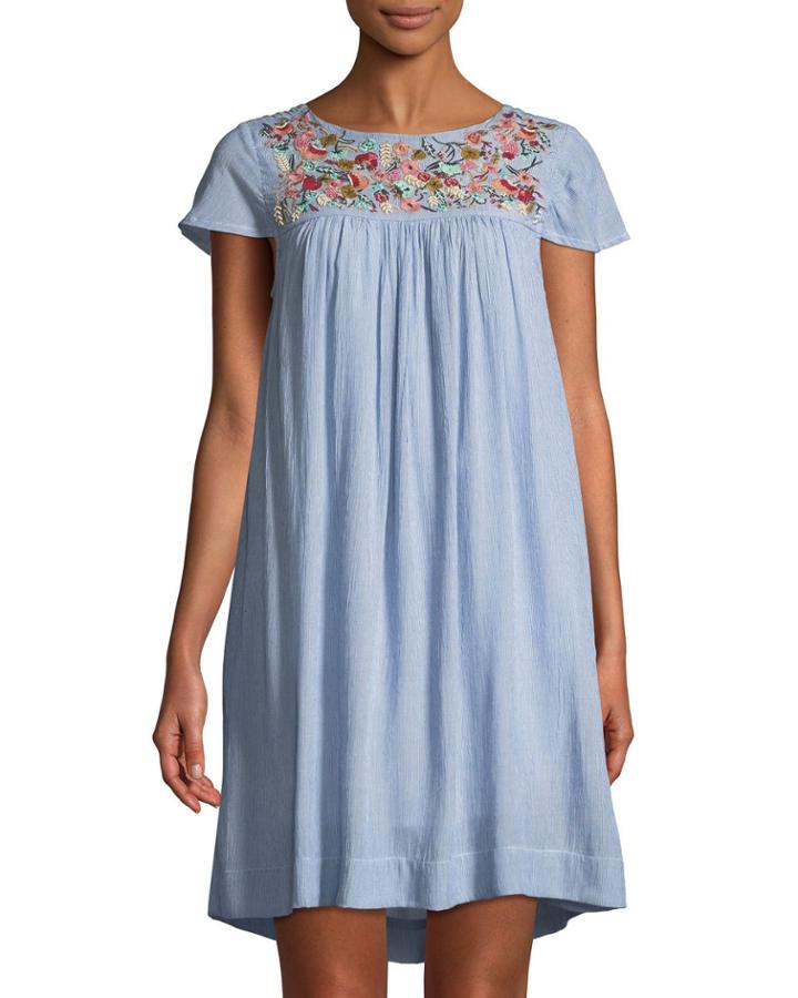 Embroidered Yoke Striped