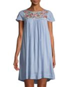 Embroidered Yoke Striped