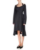 Long-sleeve Faux-wrap Harness Dress, Black