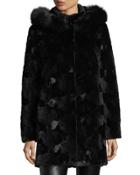 Semi-sheared Hooded Mink Coat W/fox Trim