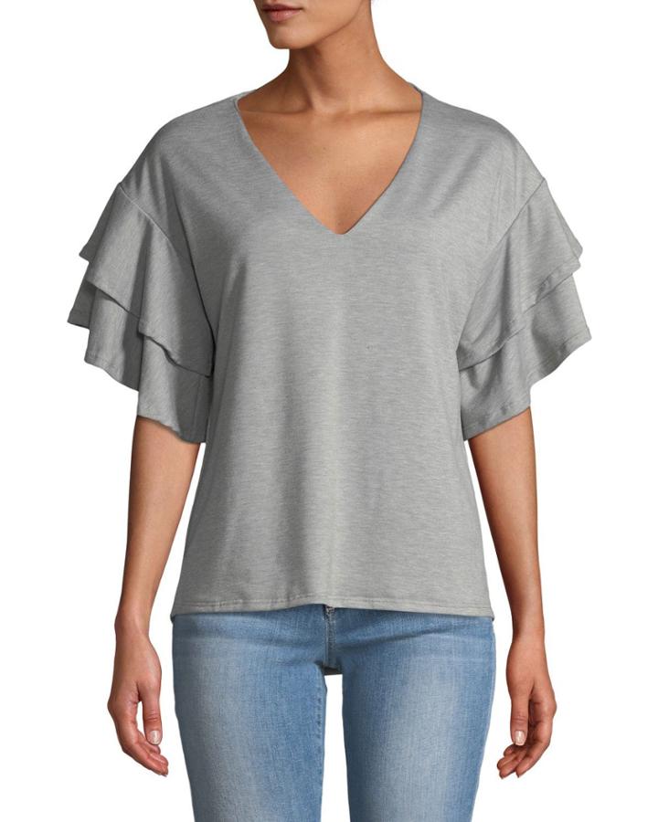 Tiered Ruffle-sleeve V-neck Tee