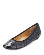 Saucy Quilted Leather Flat, Navy/black