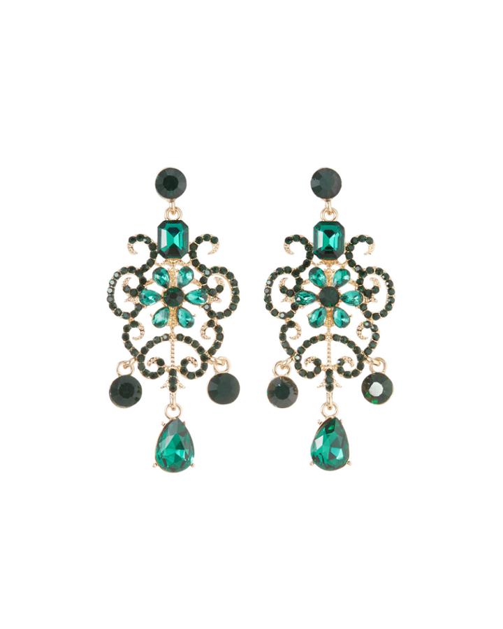 Glass Emerald Chandelier Earrings, Green