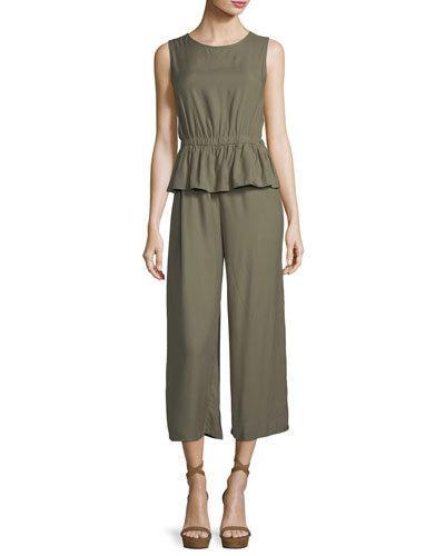 Twill Peplum Crop Jumpsuit