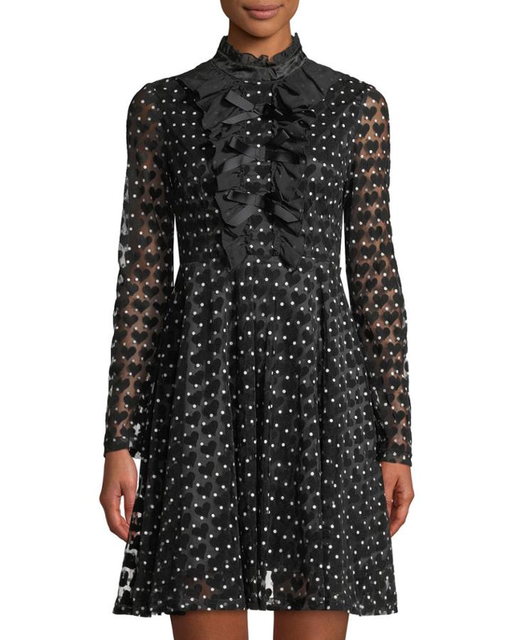 Miranda Polka-dot Bow-front Velvet-heart Dress