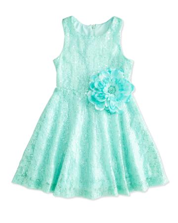 Lipstik Sequined Lace Dress, Aqua, Size 4-6x, Women's,