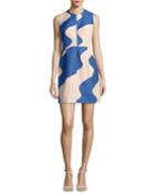 Coco Sleeveless Swirled Jacquard Minidress, Cobalt