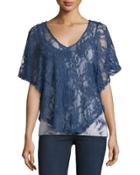 Lace-overlay Camisole Top, Blue