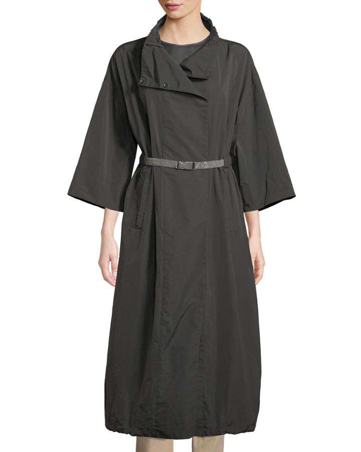 3/4-sleeve Monili-belted Anorak Jacket