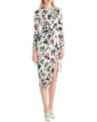 Drawstring-sleeve Floral-print Jersey Day Dress W/