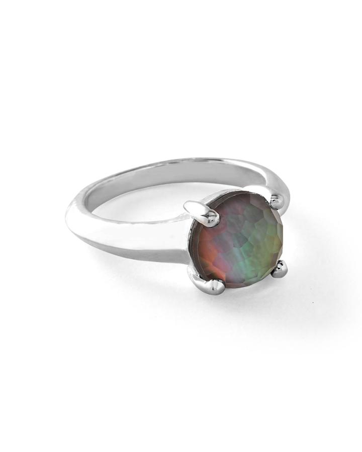 Rock Candy Single Stone Prong Knife Edge Ring In Clear Quartz/black