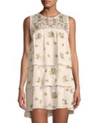 Floral-embroidered Tiered Crepe