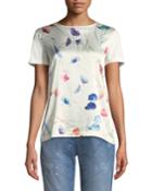Crewneck Short-sleeve Sequin Floral-print Tee