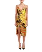 Greca Chain Trim Silk Cocktail Dress