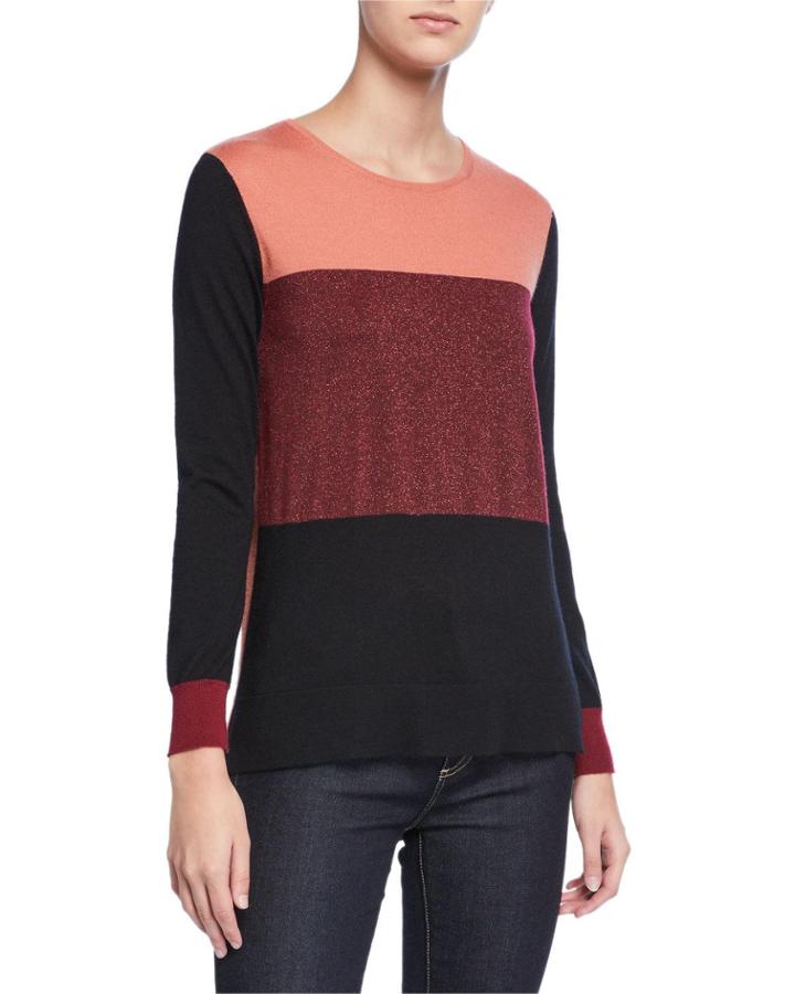 Metallic Colorblock Crewneck Cashmere