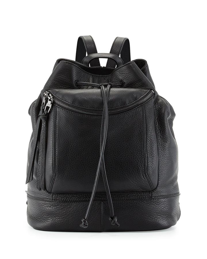 Kooba Steinbeck Leather Drawstring Backpack, Black