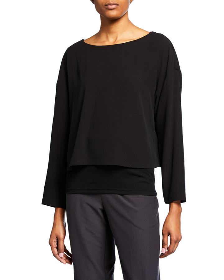 Petite Boat-neck Bracelet-sleeve Silk Crepe Crop Top