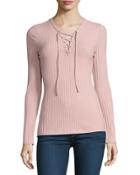 Lace-up Ribbed Top, Pink