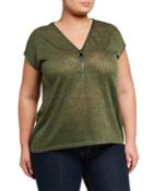Plus Size Exposed Zipper V Neck High-low Top