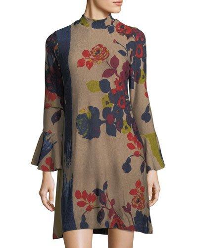 Bell-sleeve Floral-print Dress