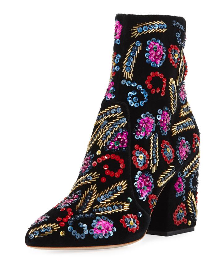 Isla Sequin-embroidered Block-heel Bootie