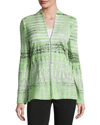 Printed Long-sleeve Knit Jacket, Fern/black/ivory