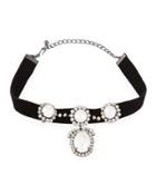 Embellished Velvet Choker Necklace, Black/white