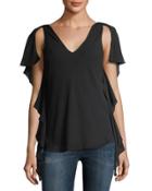 Flutter-sleeve Textured Blouse
