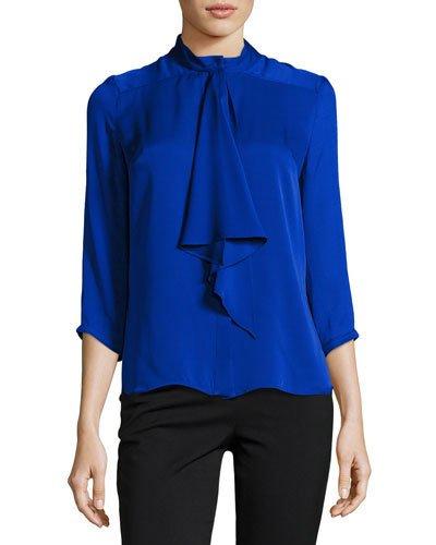 Cascade-ruffle Silk-blend Blouse