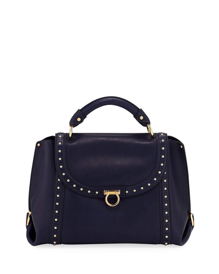 Studded Calf Leather Top-handle Bag