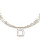 Multi-row Diamond Square Pendant Necklace