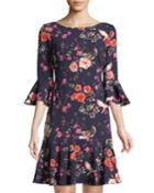 Floral Bell-sleeve Flare Dress