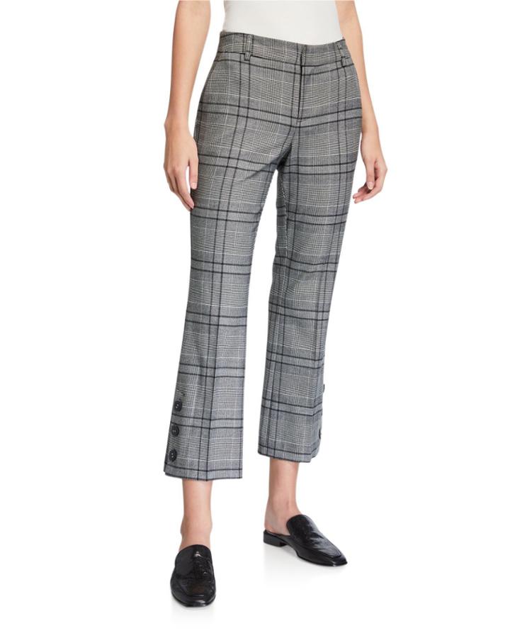 Plaid Ankle Button Cuff Trousers