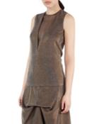 Metallic Jersey Sleeveless Top With Tulle Inset, Gold