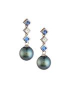 18k Tahitian Black Pearl, Diamond & Sapphire Drop Earrings