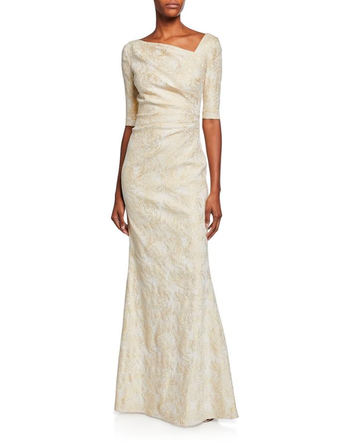 Draped Jacquard Half-sleeve Gown