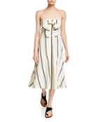 The Marlowe Linen-blend Striped Strapless Dress