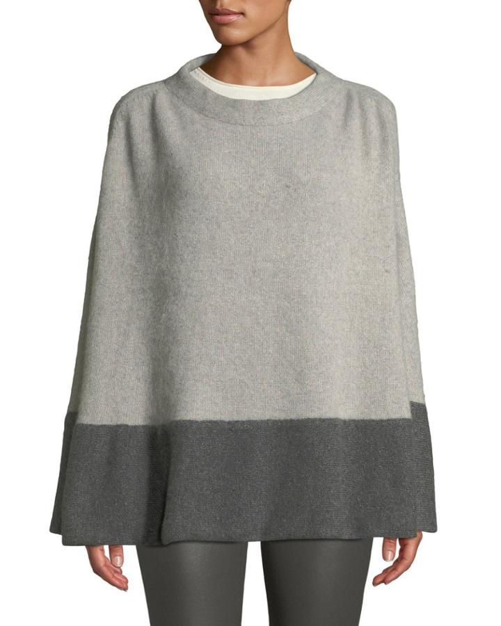 Colorblock Cashmere Poncho W/ Crystal Detail