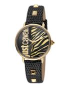 Animal Watch W/ Leather Strap, Black/gold