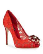 Jeweled Lace Peep-toe Pumps